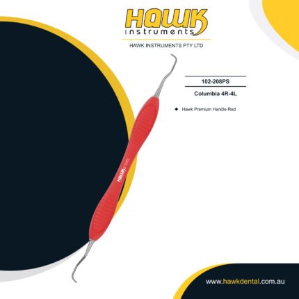 Hawk Dental Columbia Scaler 4R–4L curved tip with red silicone handle for subgingival calculus removal in Australia