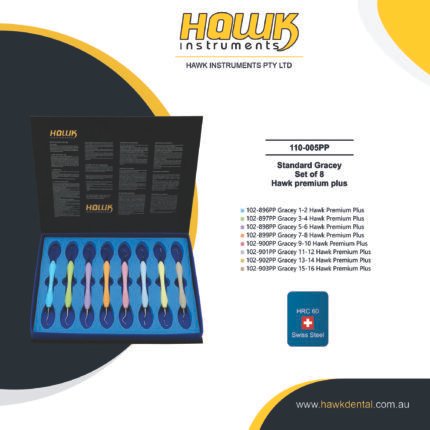 Hawk Dental 8-piece Black Gracey Curettes Set for periodontal scaling and root planing in Australia