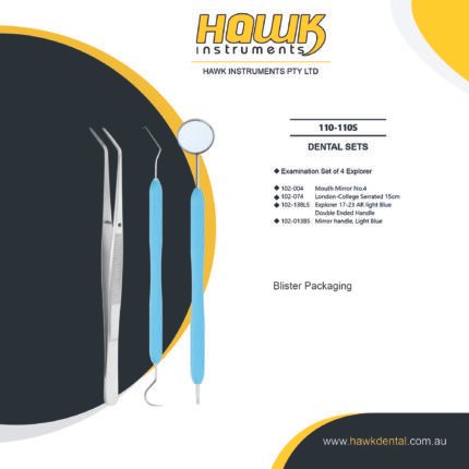 Hawk Dental 4-piece Examination Set with mouth mirror, explorer, tweezer, and mirror handle in Australia