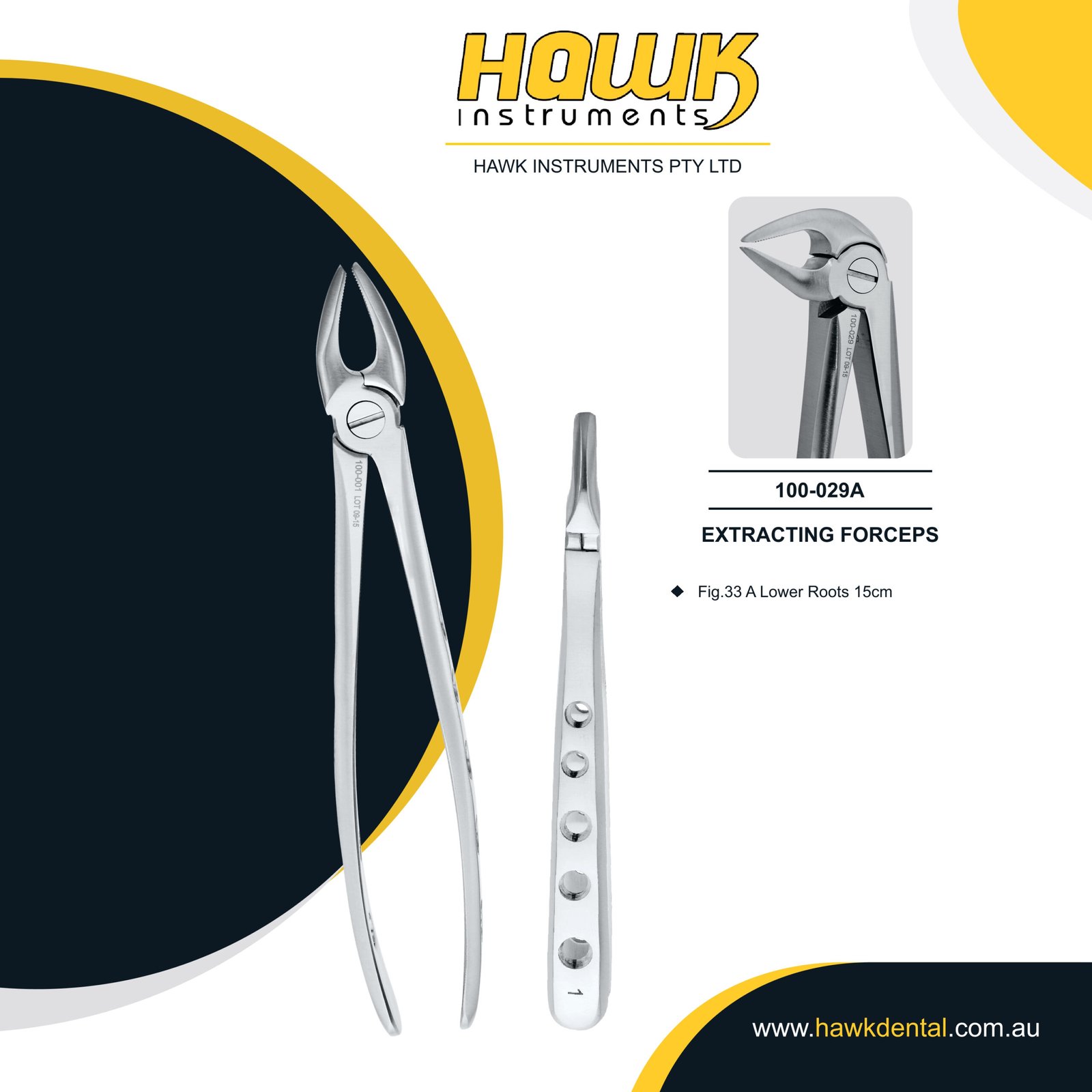 100-029A Hawk Instruments Lower Molar Extraction Forceps for controlled and precise tooth removal in Australia