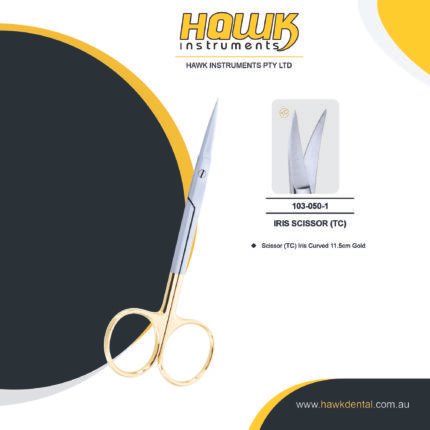 Hawk Dental Iris Curved Scissors 11.5cm TC Australia
