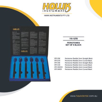 Hawk Dental 6-piece Black Flexible Periotome Set for controlled atraumatic tooth extraction in Australia